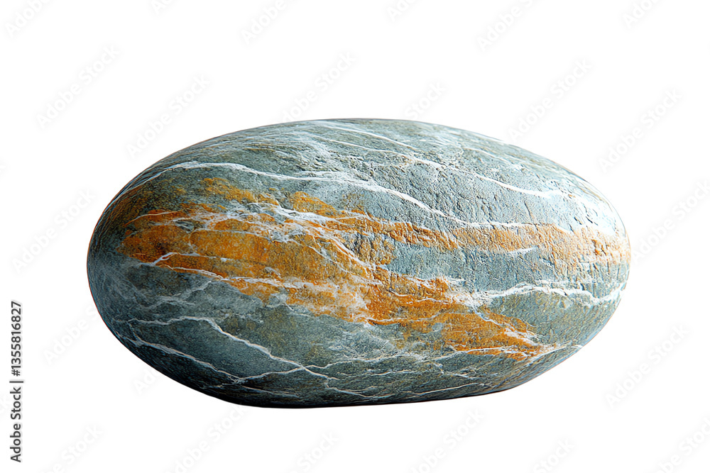 Poster smooth oval stone with natural patterns, isolated on white background.