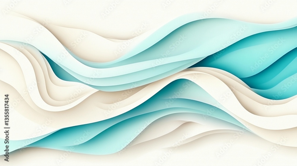 Poster abstract wavy background with pastel blue and beige layers creating a flowing, dynamic design.