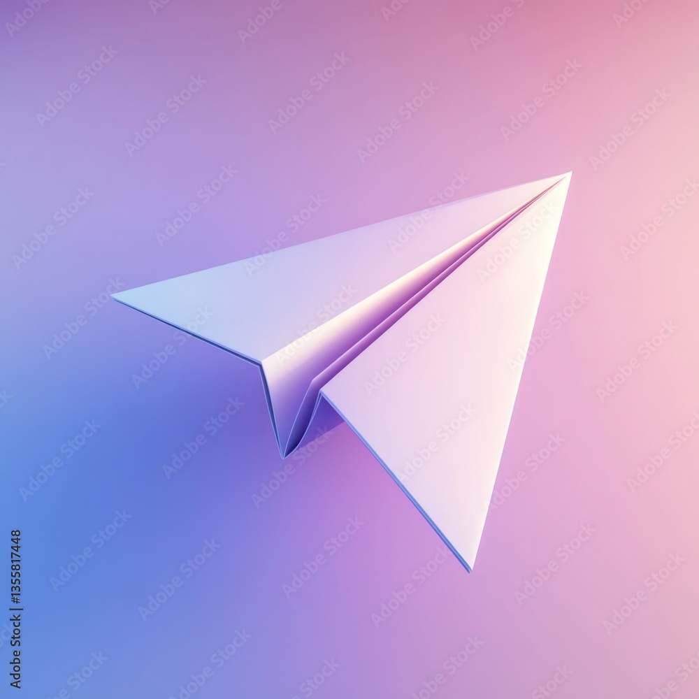 Poster sleek 3d rendered paper plane icon in soft gradient background