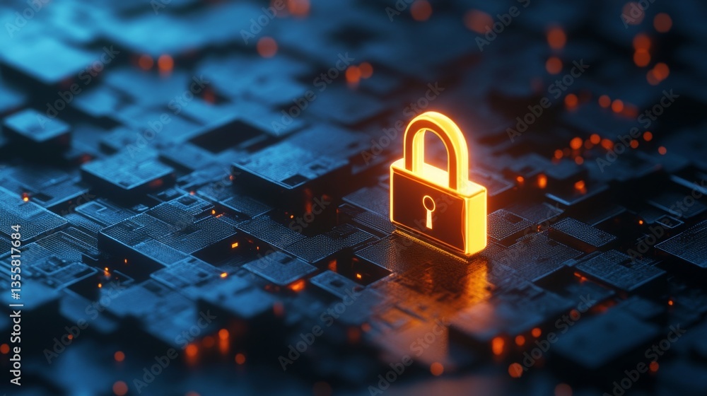 Poster stylish 3d rendered lock icon for digital security concept design