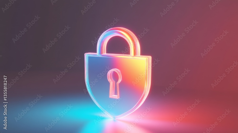 Poster colorful 3d render of a lock and shield icon with glowing effect