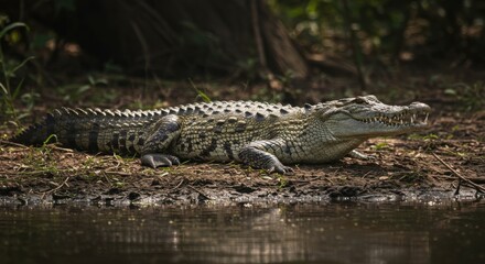 Fototapeta premium Crocodile Resting on Riverbank
