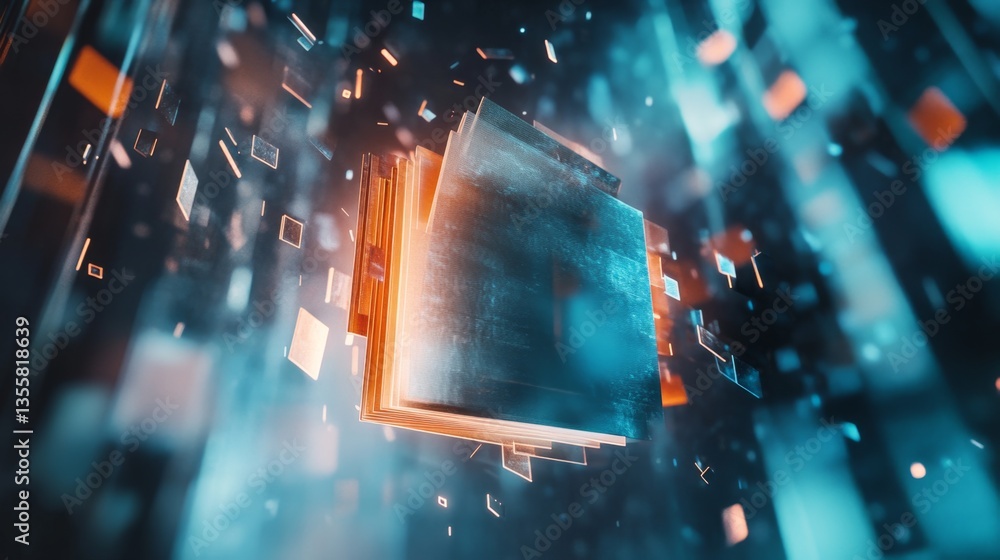 Poster futuristic 3d rendered document icon with abstract background effects