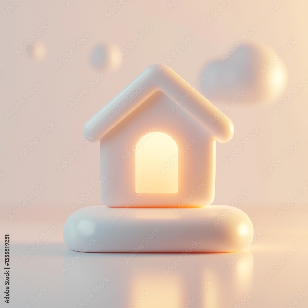 Poster minimalistic 3d render of a single home icon with soft lighting