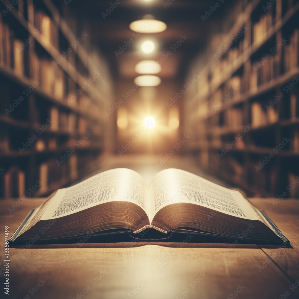Poster modern 3d rendered open book with knowledge concept in library