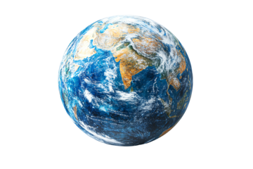 A vibrant depiction of Earth showcasing continents and oceans in rich colors against a white isolated background.