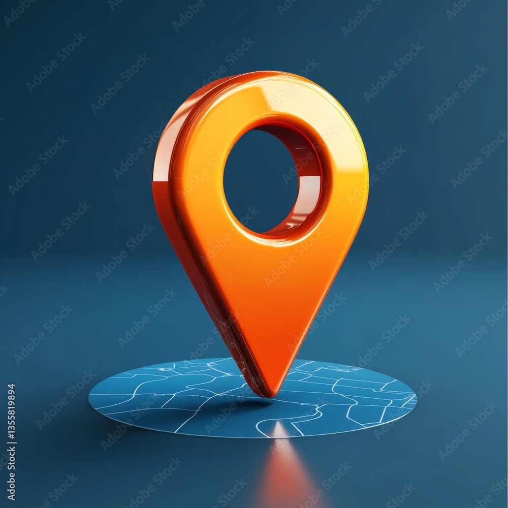 Poster premium 3d rendered single location pin on interactive map background