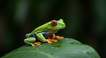 Obraz premium Red-Eyed Tree Frog Resting on Leaf