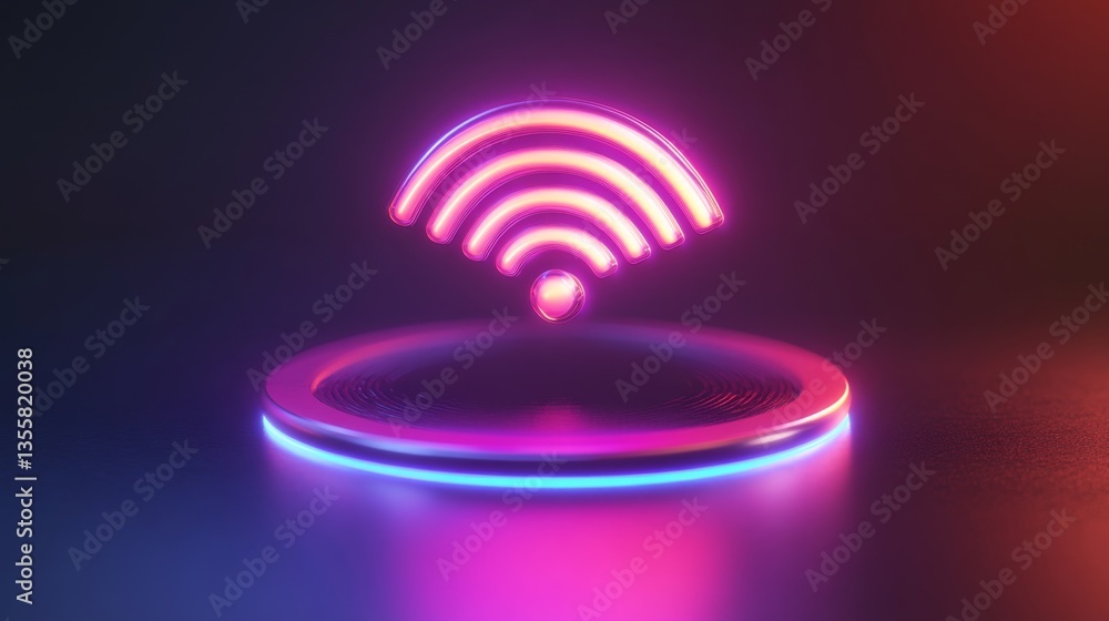 Poster vibrant 3d rendered single radio wave signal icon on display