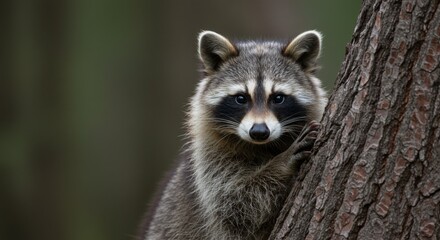 Curious Raccoon Peeking from Tree