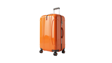 Ready to roll? this vibrant orange suitcase is your perfect travel companion for any adventure transparent background