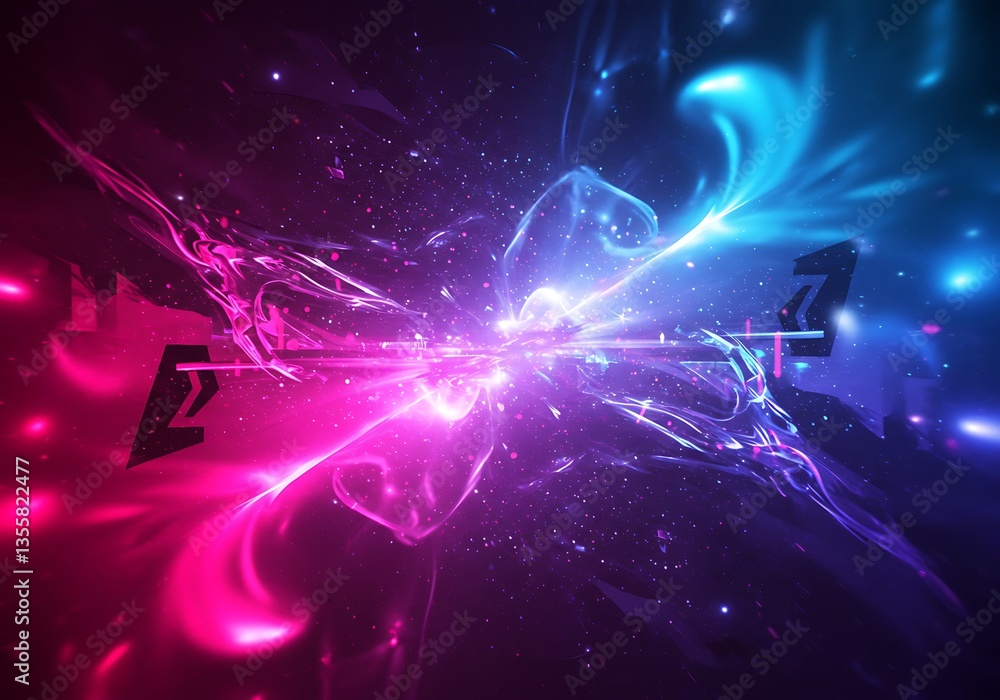 Poster abstract light burst background with futuristic elements and glowing particles