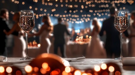 Festive Christmas Party  Elegant Champagne Flutes  Romantic Ambiance
