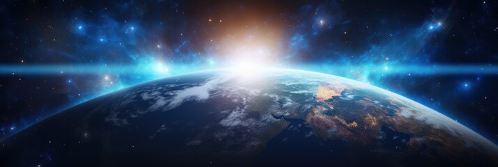 Obraz premium Planet earth rising sun with space backdrop and shining star