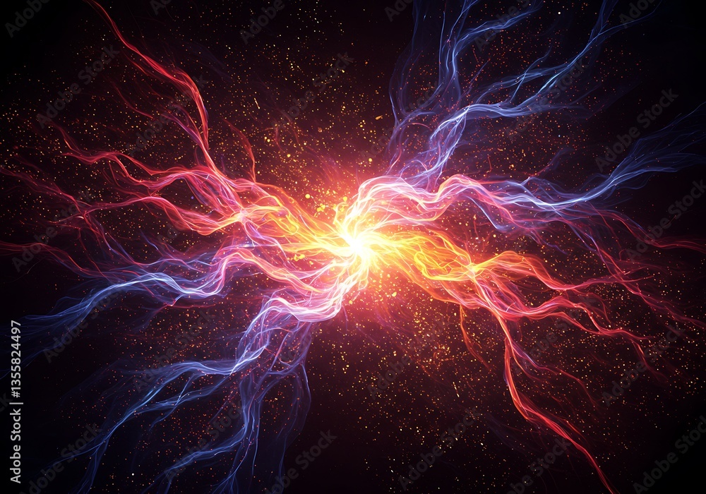 Aufkleber abstract energy collision with light rays and sparks background concept