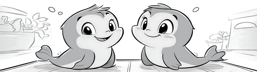 Obraz premium Cute baby dolphins playing.