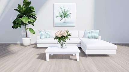 Modern home interior design white modular sofa in bright living room minimalist style natural light