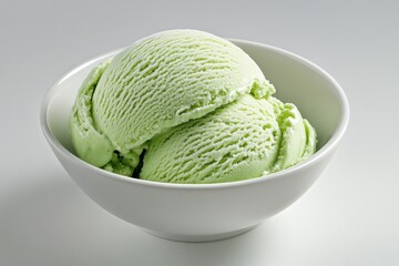 Fresh Mint Ice Cream Scoops in a White Bowl on a Light Background