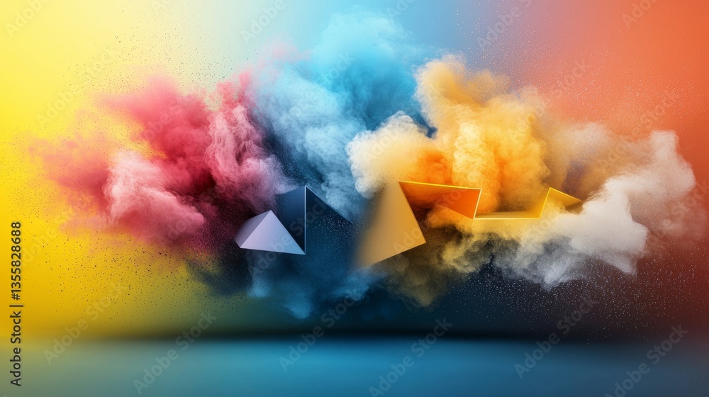Poster abstract colorful explosion with geometric shapes ai art high resolution