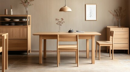 Simple Wooden Dining Room Set with Natural Light and Minimalist Decor