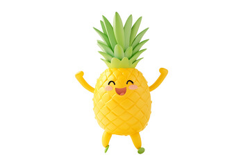 A cheerful cartoon pineapple joyfully leaps and celebrates.
