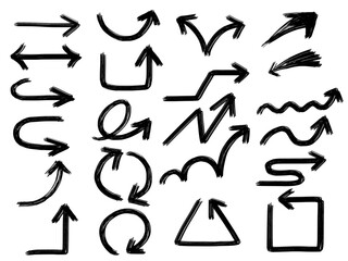 かすれた筆で描いた矢印の詰め合わせ