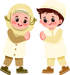 Muslim Kid Greeting and Celebrate Eid Mubarak for Eid Al Adha Islamic Kid Illustration