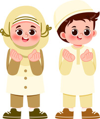 Muslim Kid Greeting and Celebrate Eid Mubarak for Eid Al Adha Islamic Kid Illustration