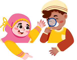 Muslim Kid Greeting and Celebrate Eid Mubarak for Eid Al Adha Islamic Kid Illustration