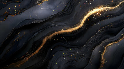 Obraz premium Abstract dark marble texture with golden veins and glittering particles, suitable for backgrounds