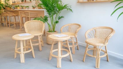 Obraz premium Create a cozy urban lounge space with chic boho rattan furniture for a stylish atmosphere