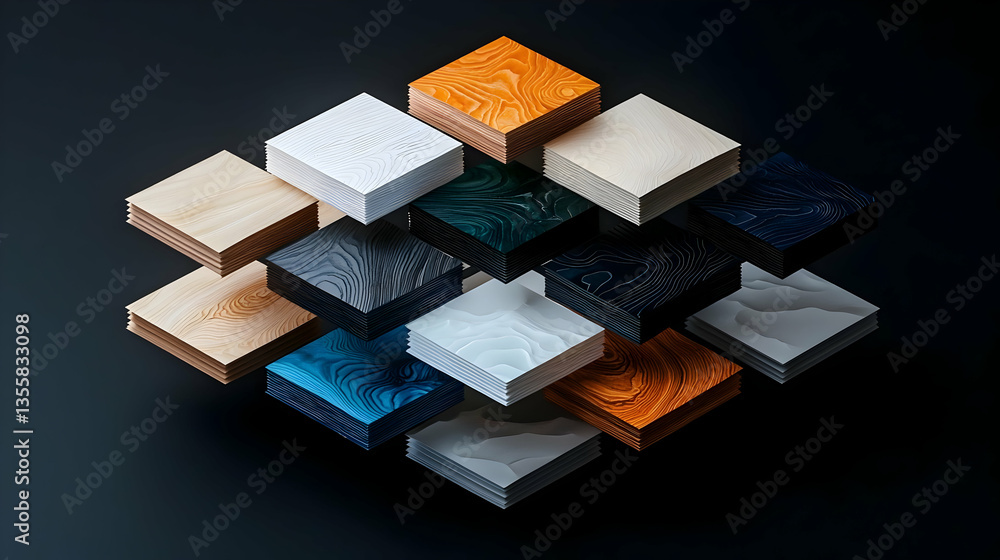 Fototapete abstract composition of textured cubes in dark background