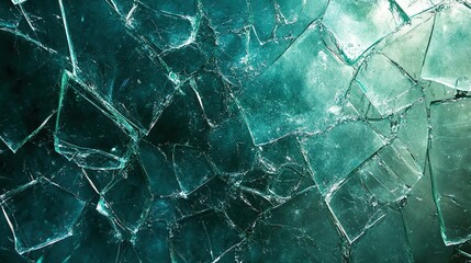 Broken glass fragments create an abstract background of various shapes and colors
