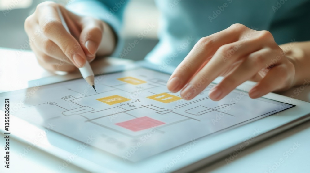 Poster agile project process flowchart illustration on digital tablet