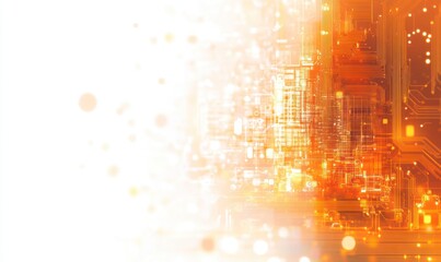 Abstract Circuit Board Background with Glowing Lights and Digital Elements