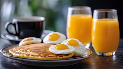 Delicious Breakfast  Pancake  Eggs  Coffee   Orange Juice