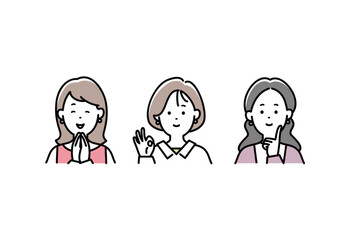 笑顔で喜ぶオシャレな女性のイラストセット