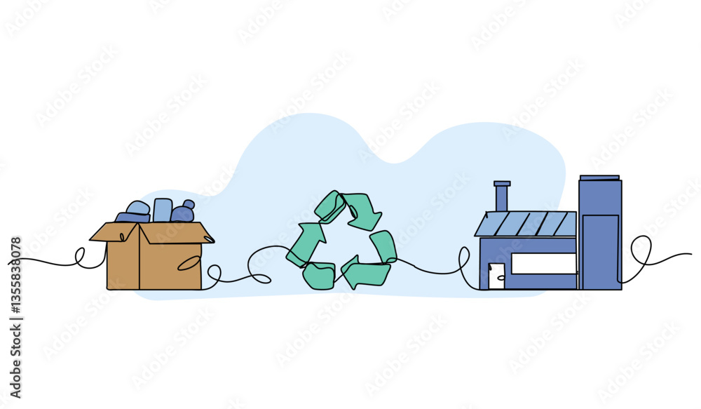 Poster vector illustration of recycling process. modern flat in continuous line style.