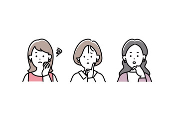 悩んでいるオシャレな女性のイラストセット