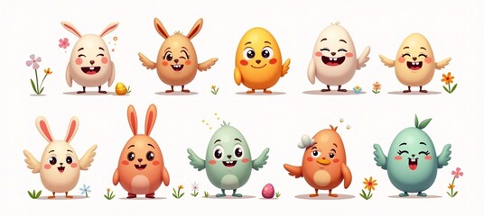 happy easter eggs cartoon faces illustration