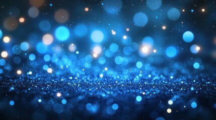 Abstract Glowing Blue Sparkle Background with Bokeh Lights and Glitter