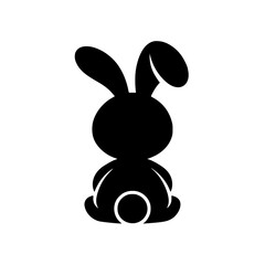 Cute bunny silhouette from behind, Minimalist black silhouette of a bunny rabbit viewed from the back, featuring long ears and a round tail, ideal for Easter designs.

