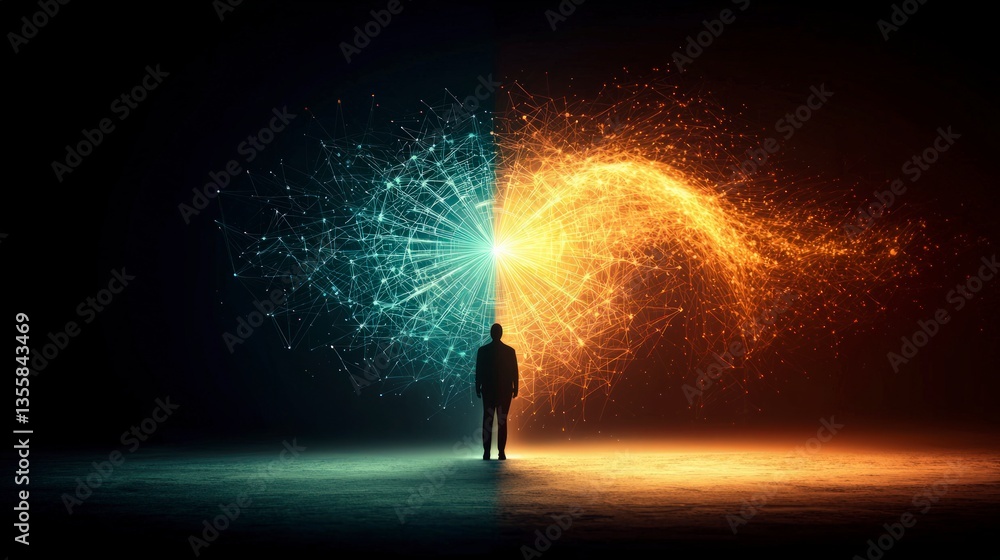 Aufkleber digital transformation man silhouette between networks futuristic abstract connectivit