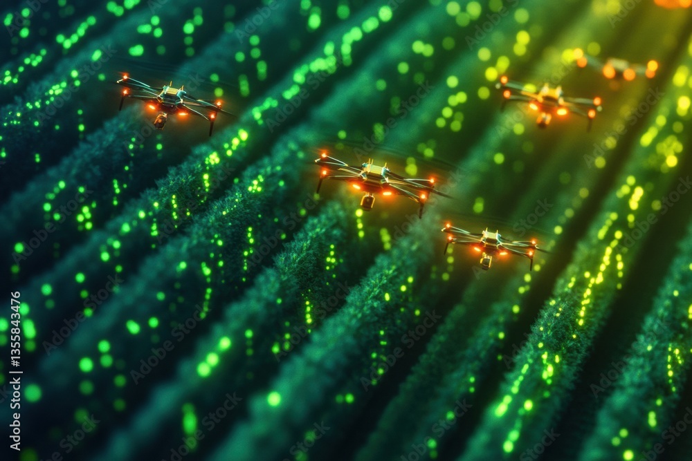 Aufkleber futuristic drones scan vibrant crops in a lush agricultural field using advanced technology and glow