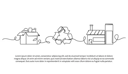 Continuous one line design of recycling process. Minimalist style vector illustration on white background.