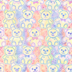 Obraz premium Charming pastel teddy bears repeating in a soft watercolor pattern with a dreamy background
