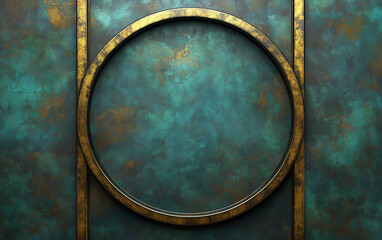 Fototapeta premium Teal and Gold Textured Background with Circular Frame for Text or Design