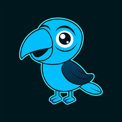 A cute, smiling blue bird cartoon character with a playful expression, ideal for children's illustrations and fun designs