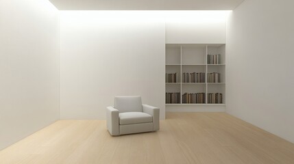 Serene Minimalism: A Modern Interior Space Featuring a Comfortable Armchair