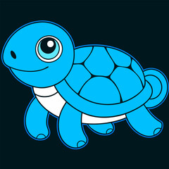 Cute green turtle cartoon illustration swimming underwater with a happy expression